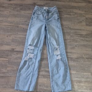 BKE Light Wash Straight Leg Jeans with Distressed Details